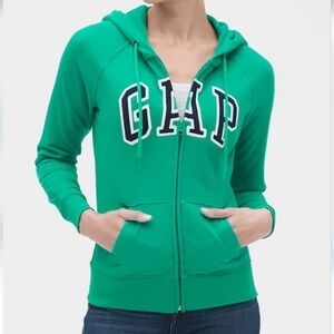GAP Logo Full Zip Hoodie Vintage Sweatshirt Emerald Kelly Green Gray White L